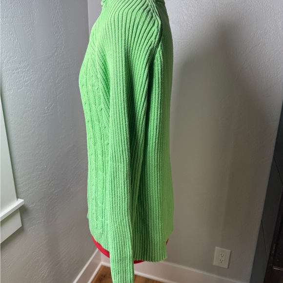 Liz & Co Lime Green 100% Cotton Cable Knit Zip Mock Neck Sweater XL - Picture 4 of 6